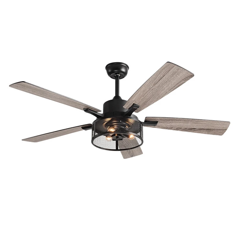 Ceiling fan with lights and remote control, 52 inch black industrial cage ceiling fan for bedroom, Living room,kitchen