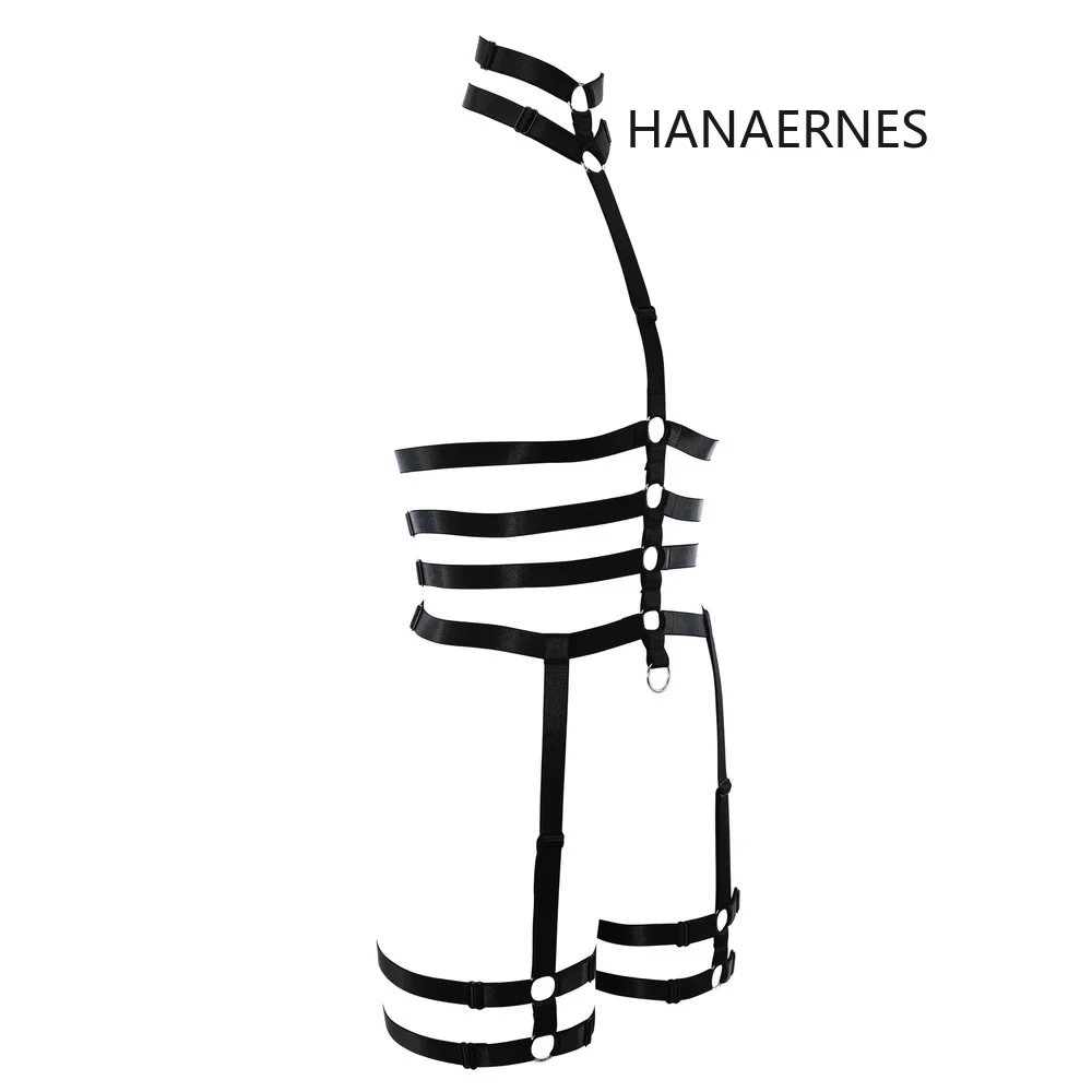 HANAERNES-arnés de cuerpo gótico para mujer, liguero elástico, Sexy, Bondage, jaula, sujetador, ropa fetiche, Liga gótica, hombro de boda