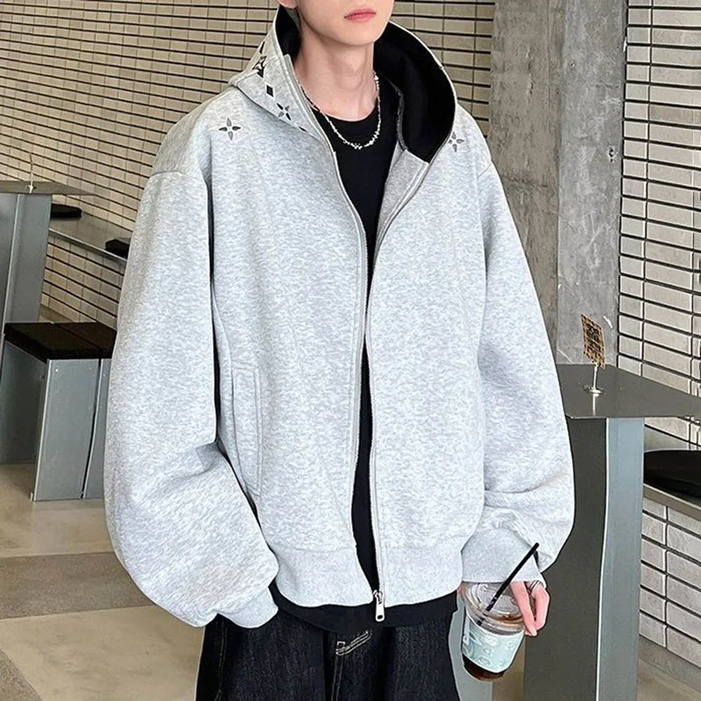 

Autumn Men's Embroidered Contrast Hooded Jacket American Retro Fashion Trend High Street Loose Casual Niche Men's Tops 2025