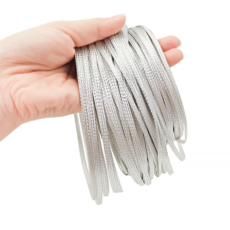 

1-5M Silver Plated Braided Shielding Sleeve 2-8mm Anti-Interference Anti-Electromagnetic Wave Cable Shielding Protective Sleeve