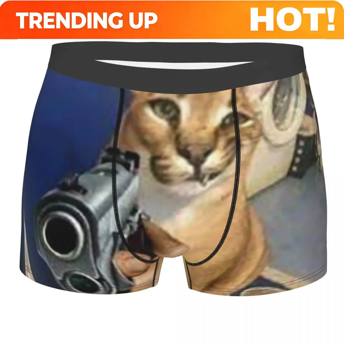 Big Floppa Gangsta Cat Underwear Men Print Custom Boxer Shorts Panties Briefs Soft Underpants
