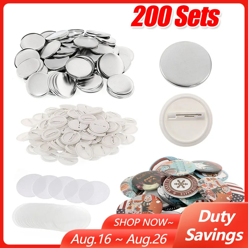 200Sets 25mm/37mm/44mm/50mm Blank Pin Back Button Parts for Button Maker Machine DIY Round Badge Making Supplies