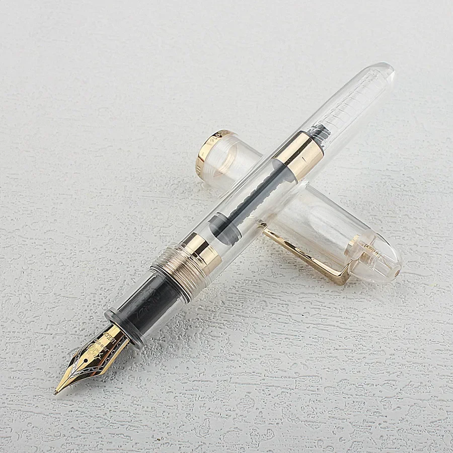 

JINHAO 9016 перьевая ручка, акриловая прозрачная белая Вращающаяся ручка EF F M перо, канцелярские принадлежности, Офисная фоторучка PK 9019