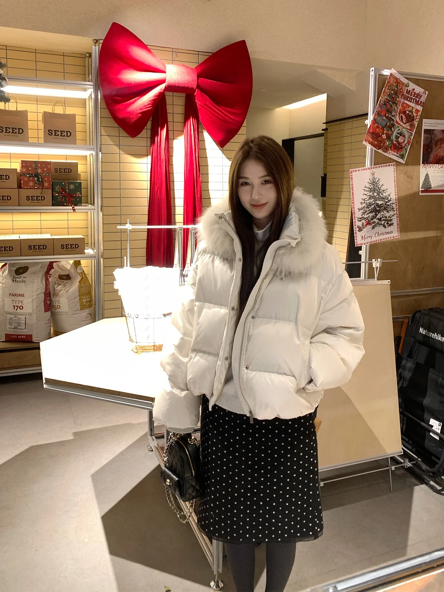 

Bla Korean Sle Polka Dot f Skirt Women's Winter High Waist Slim A-Line Skirt Ci Commute Casual Polyester Wool B...