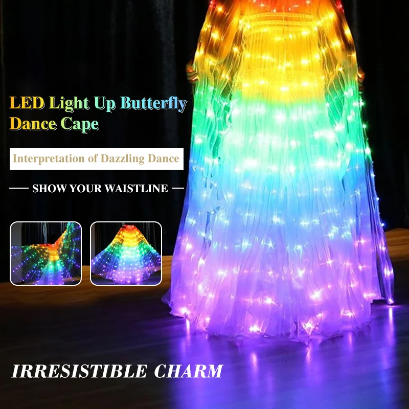LED Wings Colorful LED Butterfly Wings with Telescopic Sticks Glowing Light Up Costume Performance Belly Dance Wings Party Prop