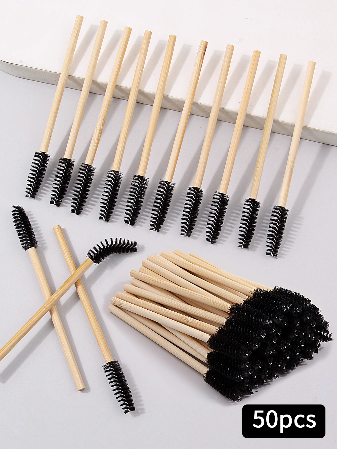 50Pcs Bamboo Handle Eyelash Brush Makeup Brush Eyelash Extension Mascara Wands Applicators Eye Lash Curling Comb Makeup Tools ﻿