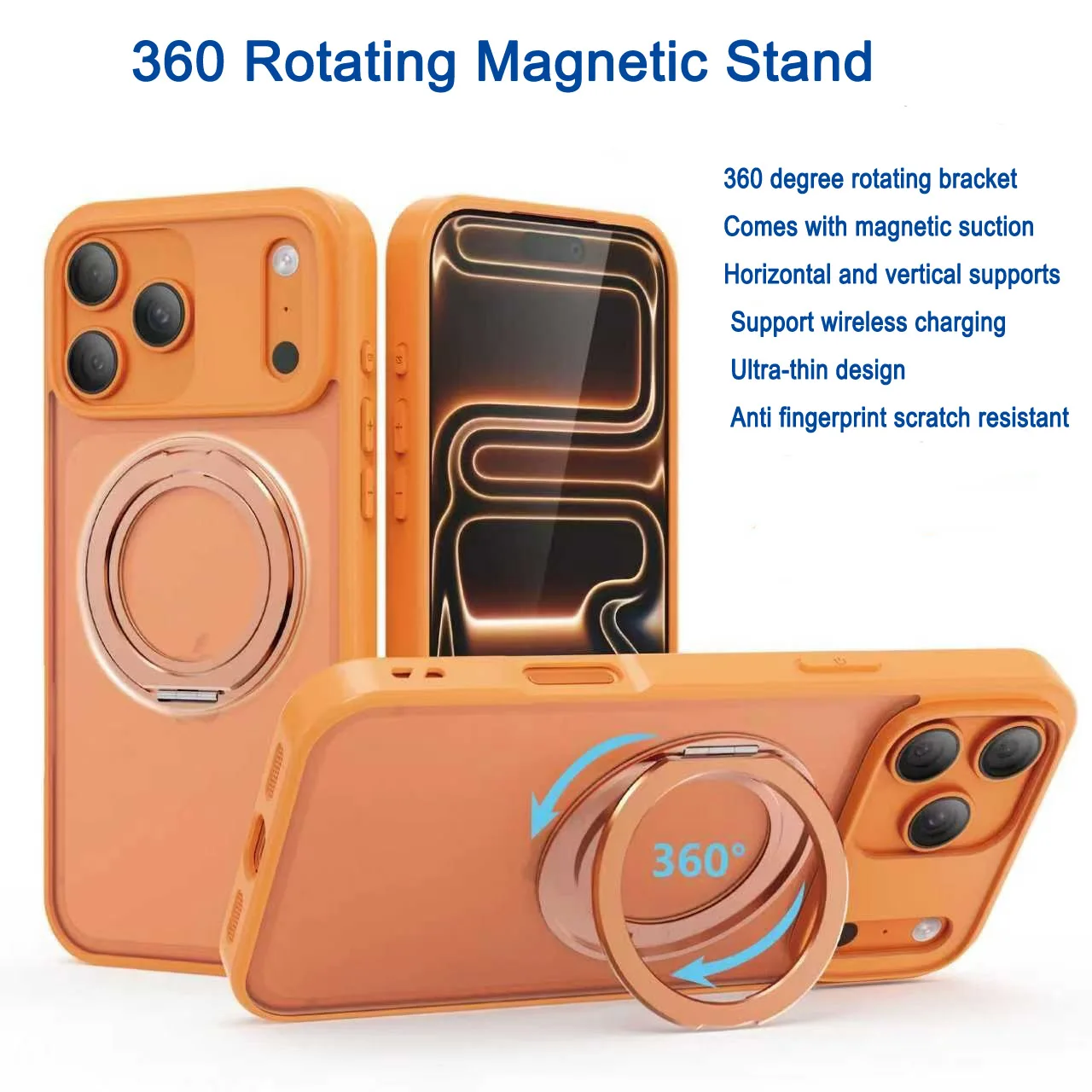 

Skin Feel Scratch Resistant 360°Rotating Magnetic Bracket Case For iPhone 12 13 14 15 16 17 Pro Max Stand Wireless Charge Cover