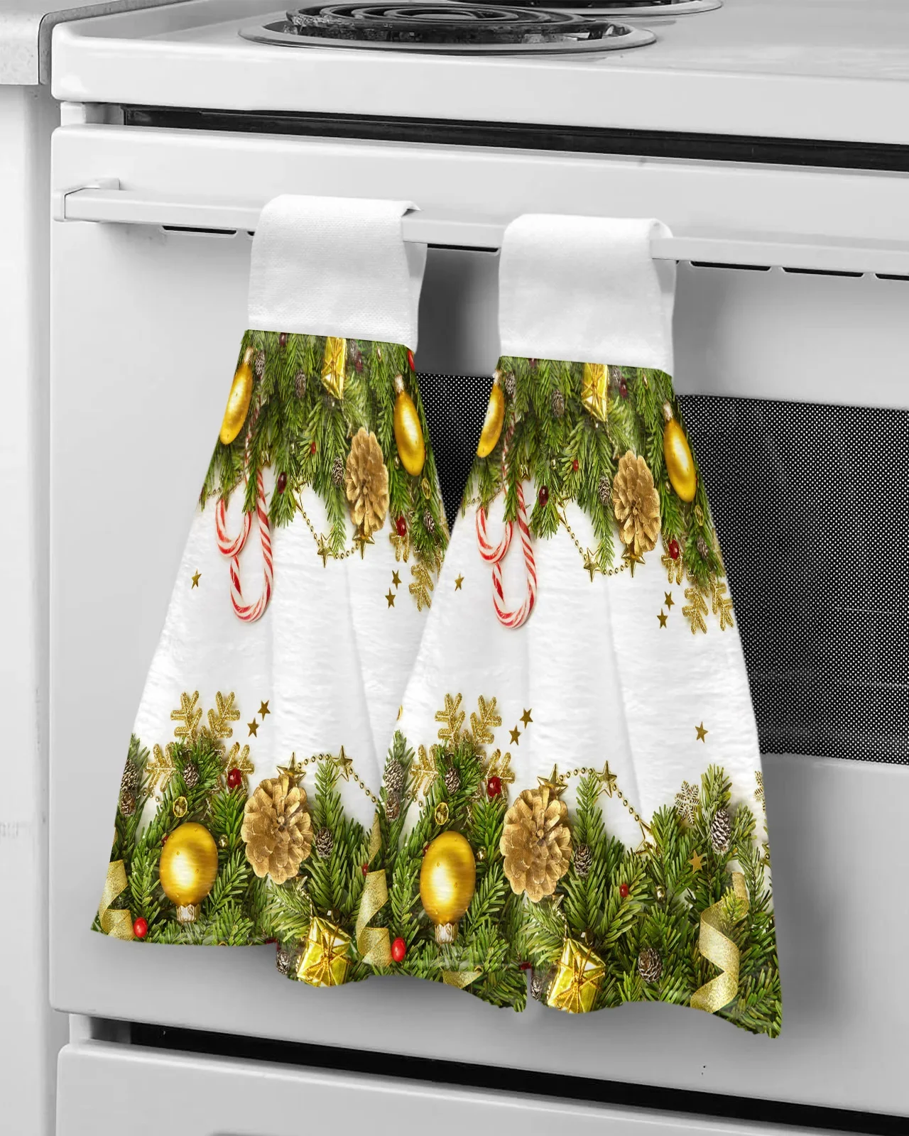 Christmas Pine Needles Lights Hand Towels Microfiber Hanging Cloth Quick Dry Cleaning Cloth Christmas Decor Kitchen Towel