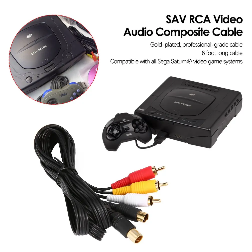 1.8M Vergulde Segas Sav Rca Video Audio Composiet Kabel Voor Segas Saturns-Video Av Kabel