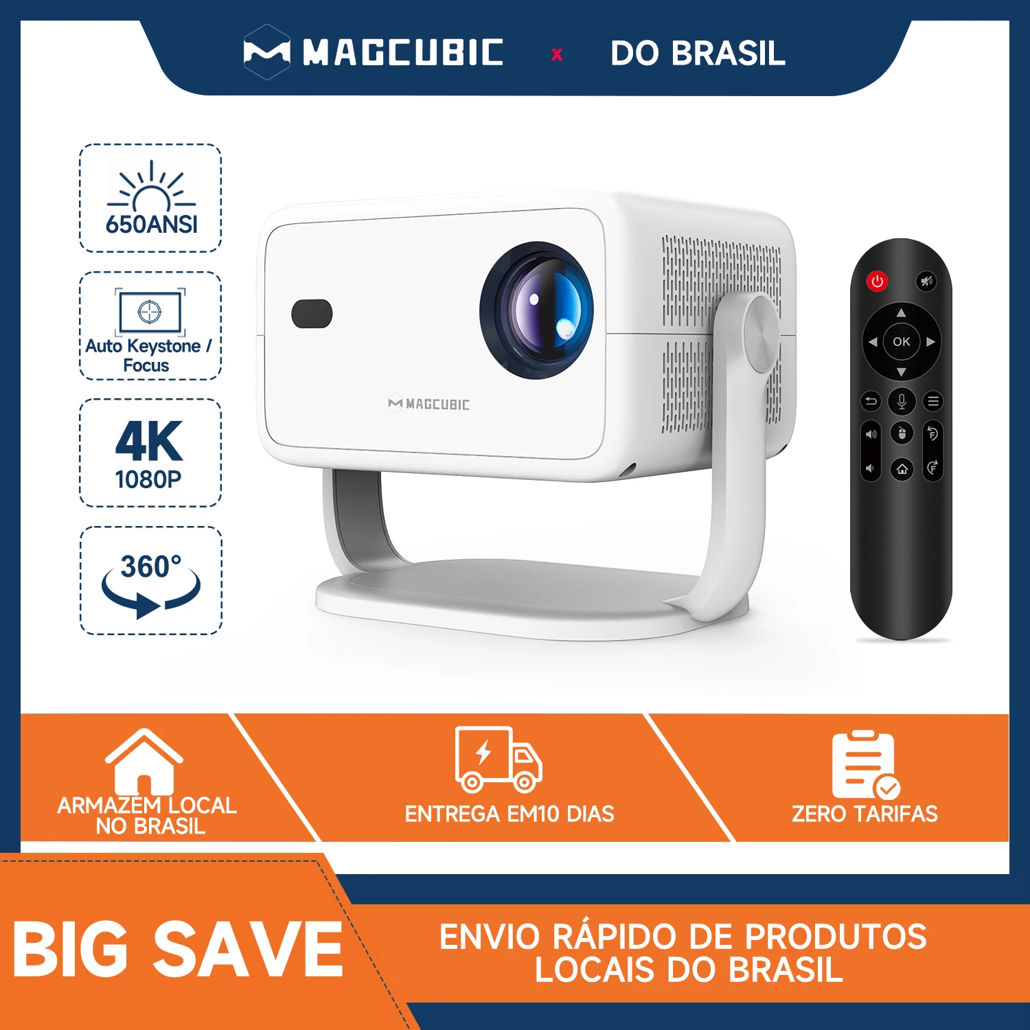 جهاز عرض Magcubic 650ANSI L018 4K أصلي 1080P تركيز تلقائي وتصحيح حجر المفاتيح Android11 BT5.2 WIFI6 360 °   السينما المنزلية المحمولة