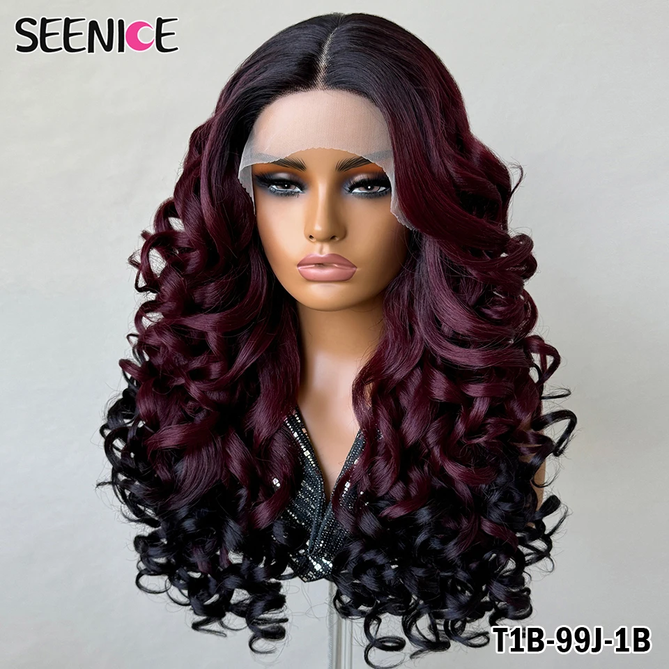 24Inch Latisha Synthetic Lace Front Wig French Curl Afro Ombre Black Blonde T-Part Wig for African Women Cosplay Daily Use