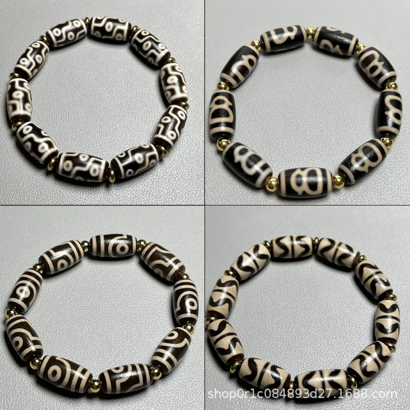 

Old agate antique patina nine- , three-eyed bracelet, Dzi bead string of God of Wealth and Tar