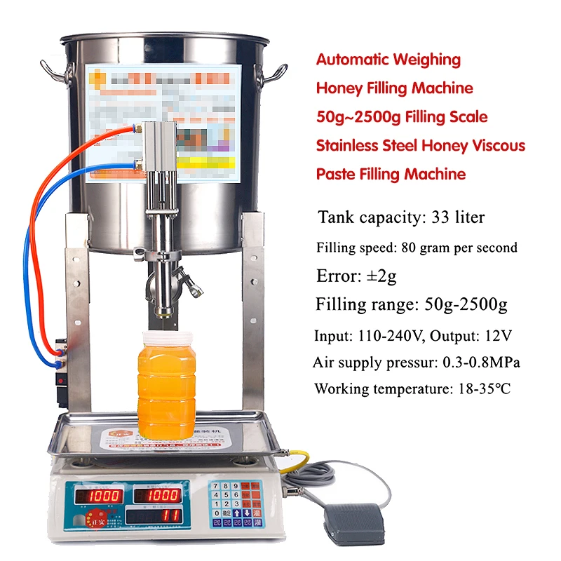 

Automatic Weighing Honey Filling Machine 50g~2500g Filling Scale Stainless Steel Honey Viscous Paste Filling Machine