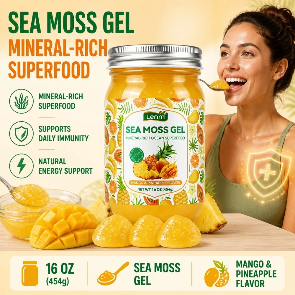 Sea Moss Gel Wildcrafted Irish Moss Superfood Mineral Rich Ocean Iodine Magnesium Vegan Non GMO Mango Pineapple Flavor 454g