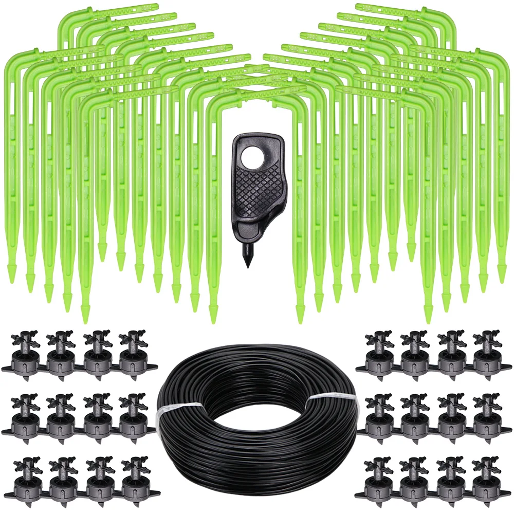 1Kit 100-10m Greenhouse 2L 4L 8L/H Drip Irrigation 4-Way 3/5mm Drip Green Transmitter Automatic Watering System for Pot Garden