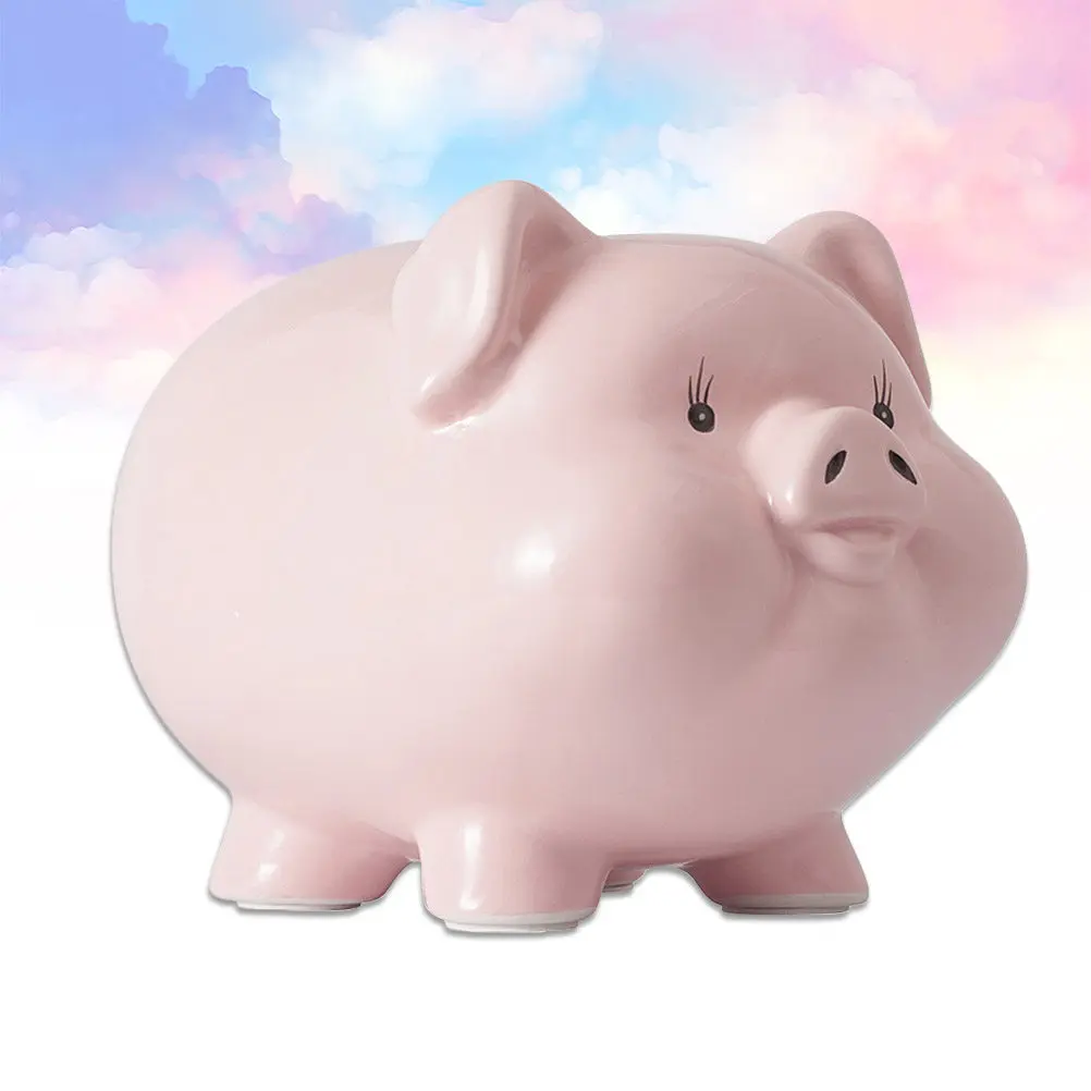1Pcs Piggy Bank Ceramic Pig-Shaped Money Container Cartoon Saving Box Creative Nursery Decoration Gift for Pink
