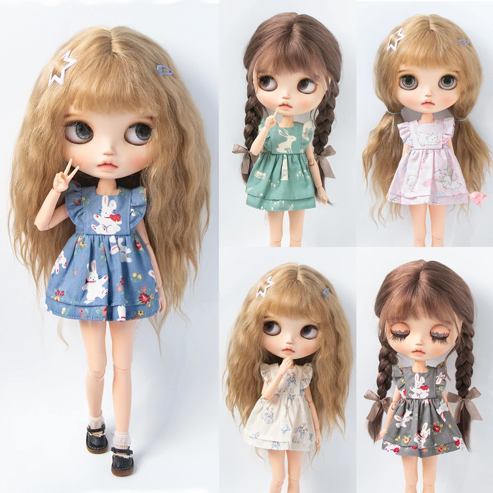 Blyth clothes Retro printed dress tulle skirt Lolita Fashion Lady's set shirt Overalls for Licca Ob 22 Ker YMY doll accessories image 3