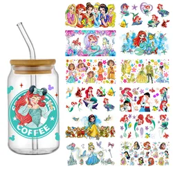 Disney Cute Princess 16oz Libbey UV DTF Glass Can Wrap Cartoon Movie Magical Glass Can Design Princess Tumbler Wrap