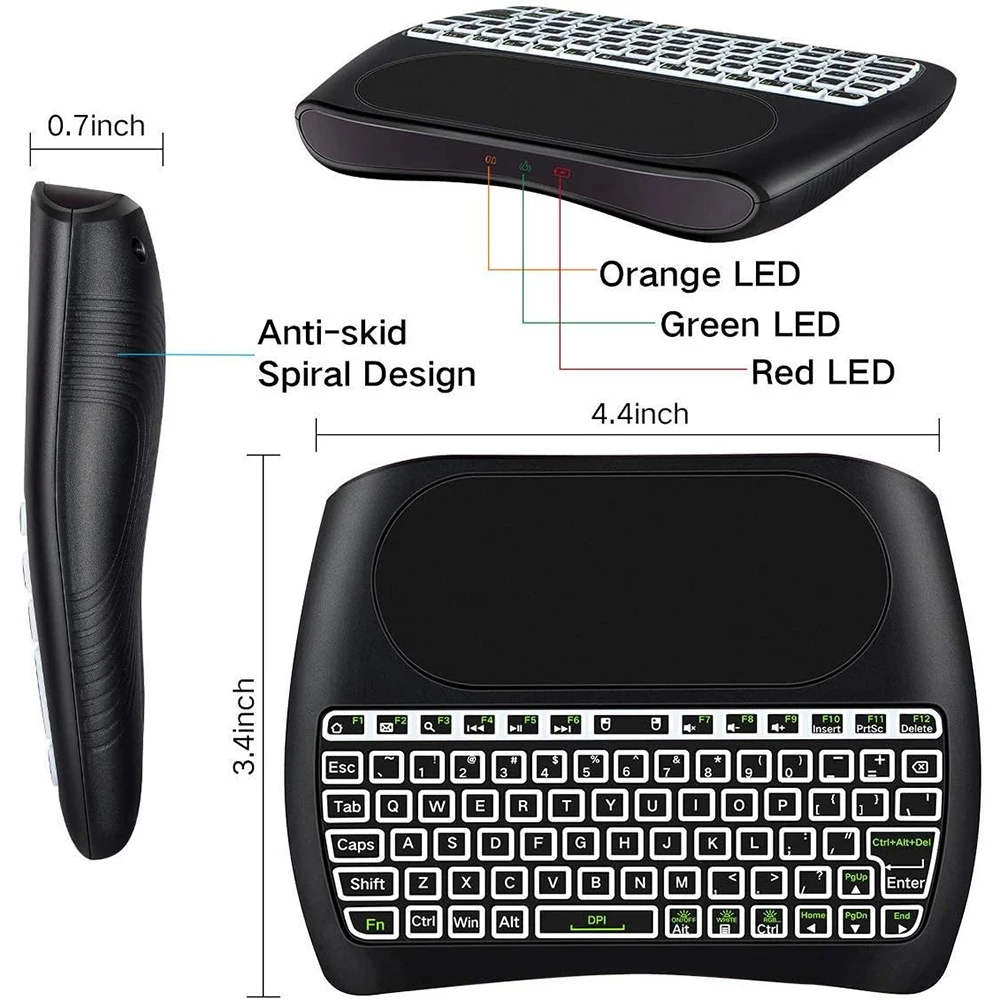 Imagem -05 - Mini Teclado Touchpad sem Fio Retroiluminado Colorido Teclado Remoto Portátil para Pcraspberry pi Android tv Boxkodiwindows d8