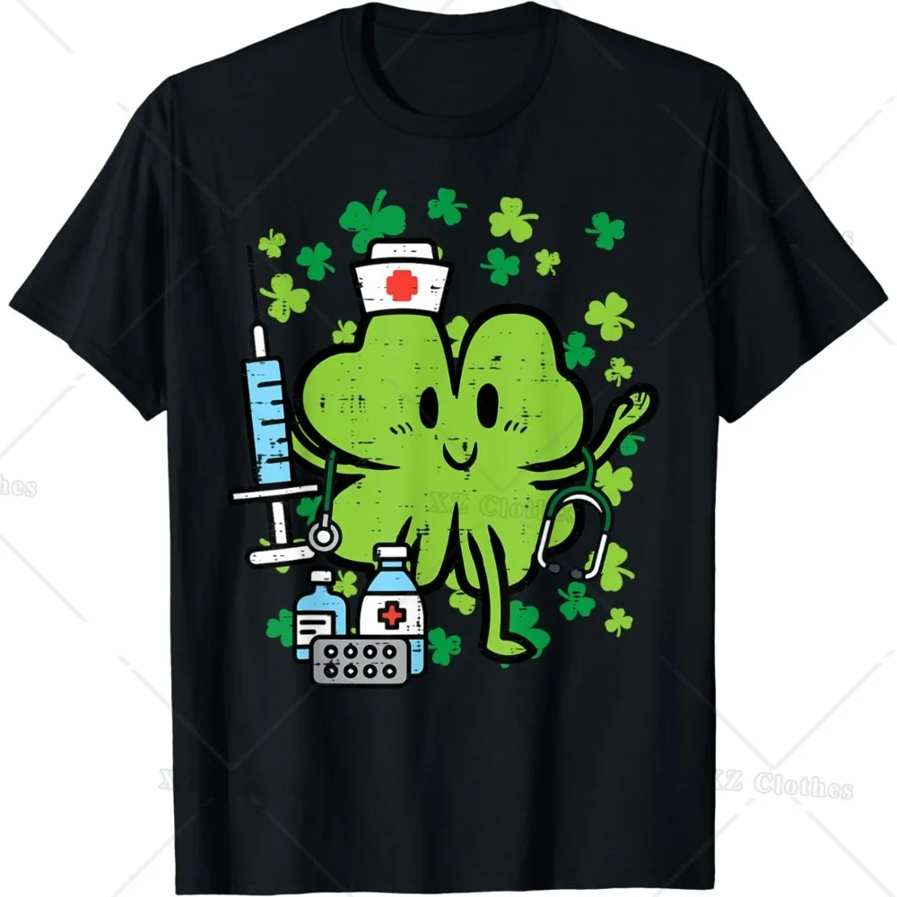 St Patrick's Day Theme Funny Cute Nurse Shamrock Top T-Shirt for Women Girls Kids