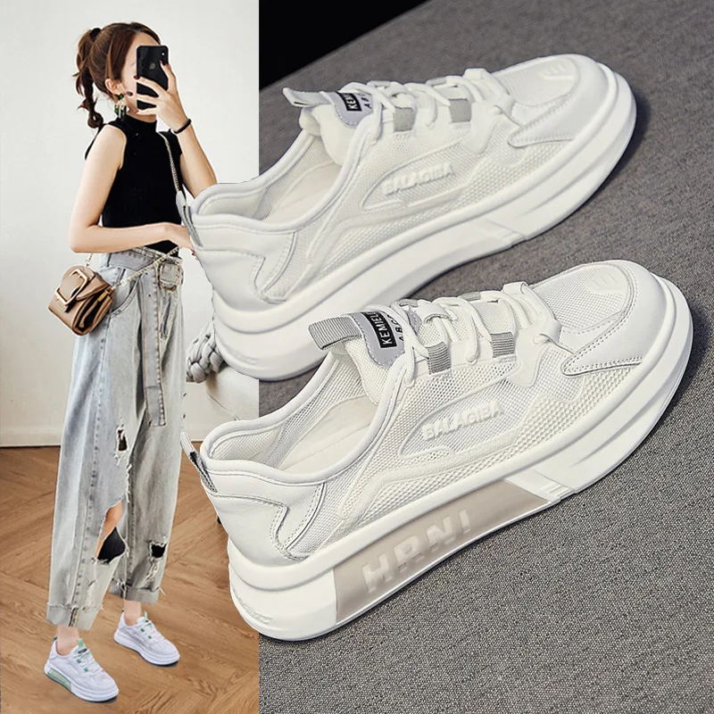 

Women's White Sneakers New Sneakers Spring and Summer Thick Sole Versatile Sports Casual Mesh Breathable Single Shoes