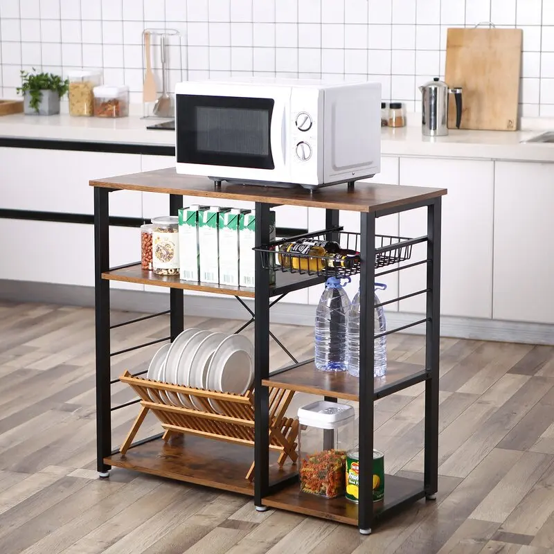 

Wooden Kitchen Island with Stools New Kitchen Shelf in Trendy Vintage Style Kitchen Trolley Cart