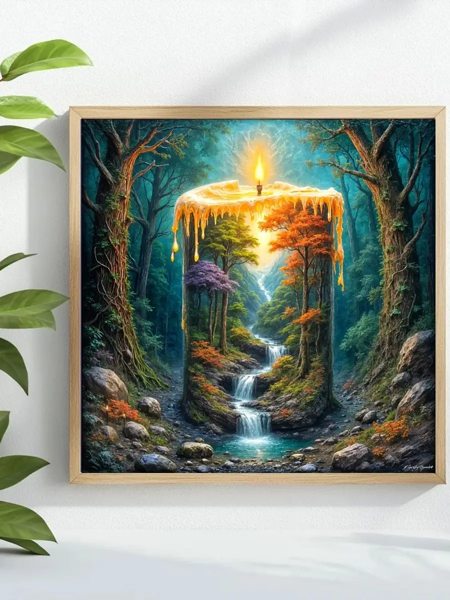 1 Stück 40x40 cm/15,74 Zoll Kreuzstich-Set „Kerzen in der Natur“ DIY-Set 11CT/14CT Vollstickerei als Geschenk Neu eingetroffen – Detail 1