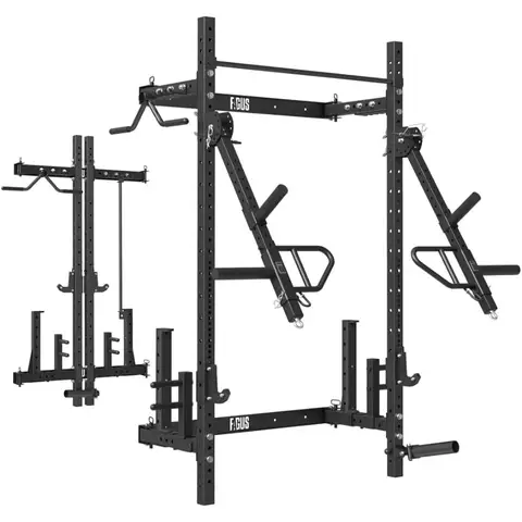 Scaffale per squat pieghevole da 2,36'' x 2,36'' montato a parete con barra pull-up regolabile, ganci a J, braccio di sicurezza, barra di immersione, con sistema Simth