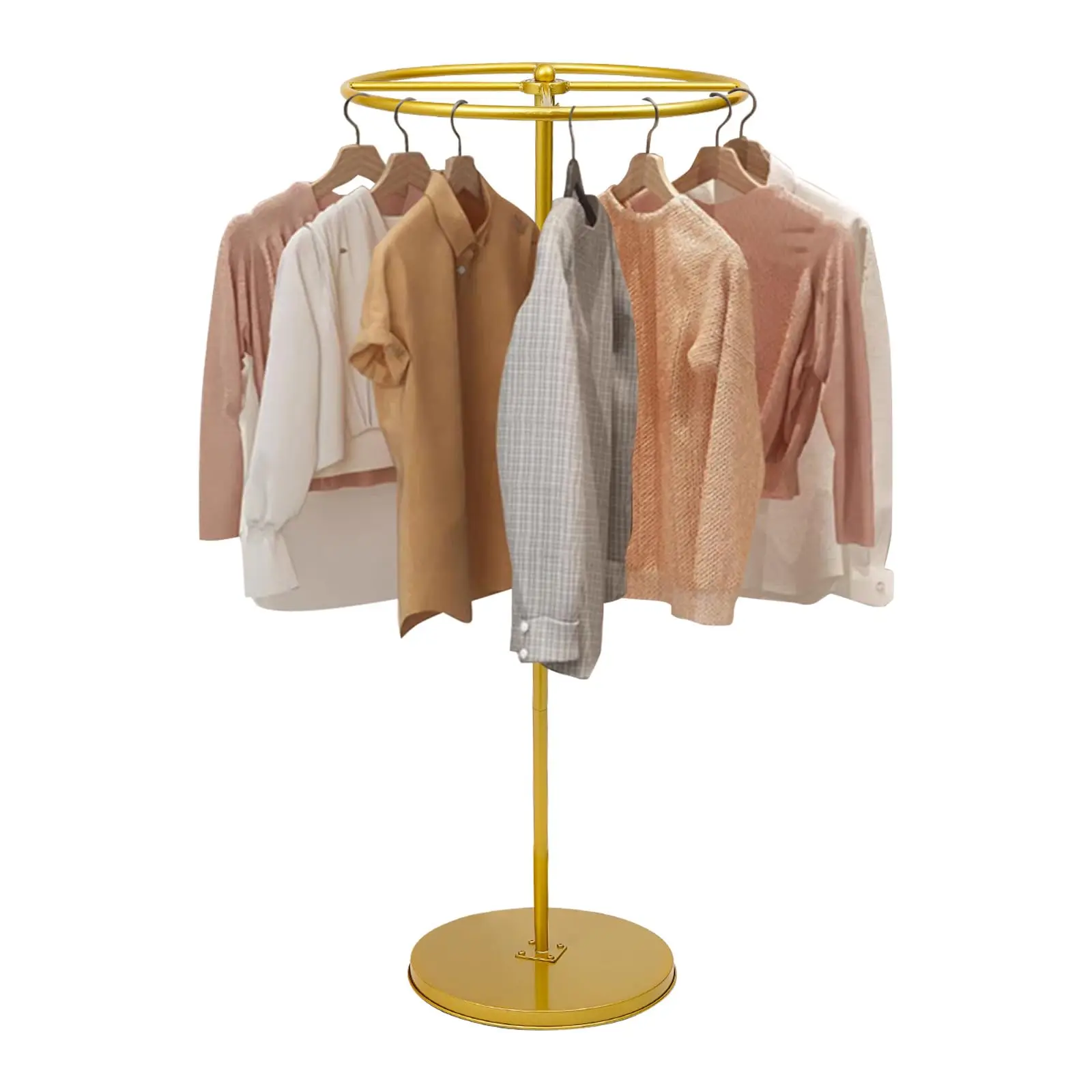 

Rotatable Round Garment Rack, Floor Standing Golden Clothes Hanging Rack, Portable Retail Display Stand for Shopping Malls Retail