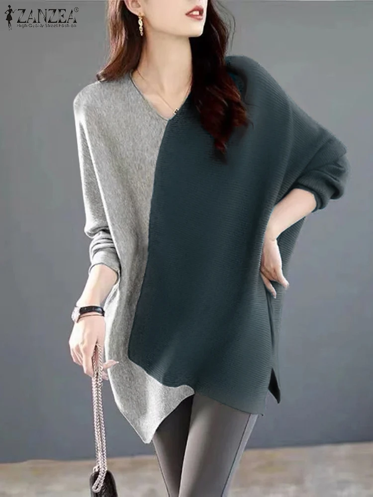 2025ZEA Vrouwen Mode Lange Mouw Blouse Vintage Onregelmatige Zoom Tops Colorblock Ronde Hals Tuniek Casual Losse Tees T-shirts