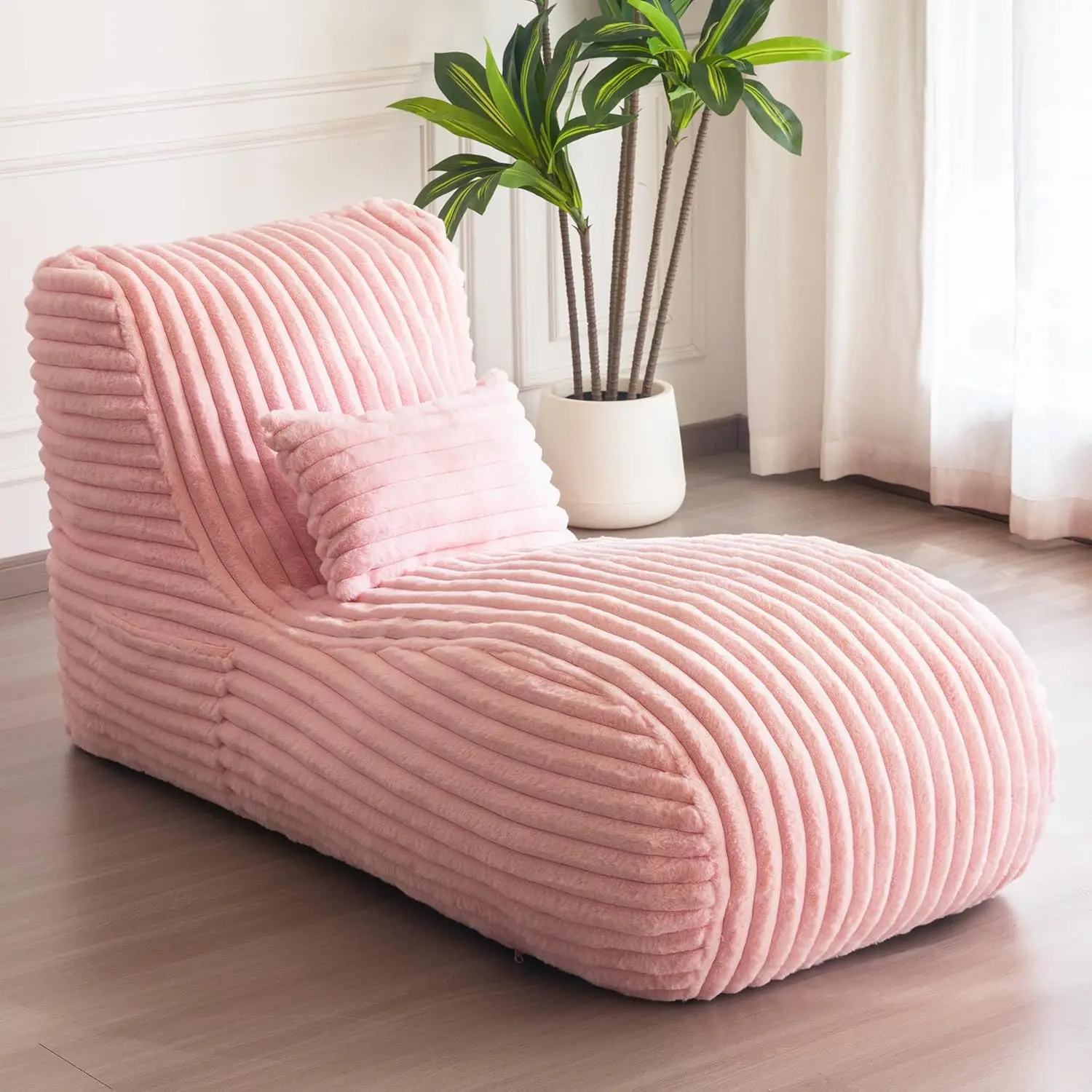 

Chaise Lounge with Pillow, Ergonomic Chaise Lounge Chair Indoor, Soft Fabric Velvet Floor Sofa, Fainting Couch for Bedro