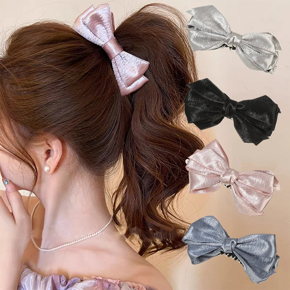AWAYTR Satin Bow Tie Banana Clip Hair Combs Fabric Women Hairpins Brides Wedding Elegant Hair Accessories Headwear