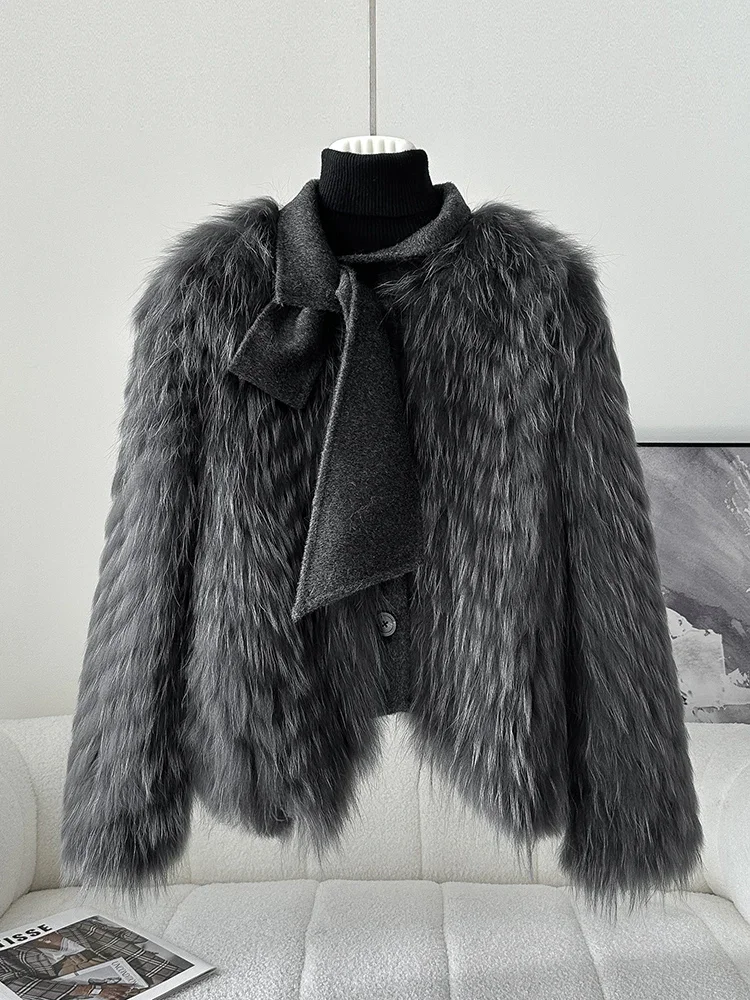 

2024 New Raccoon Fur Grass Coat for Women, Short Style, Young and Elegant