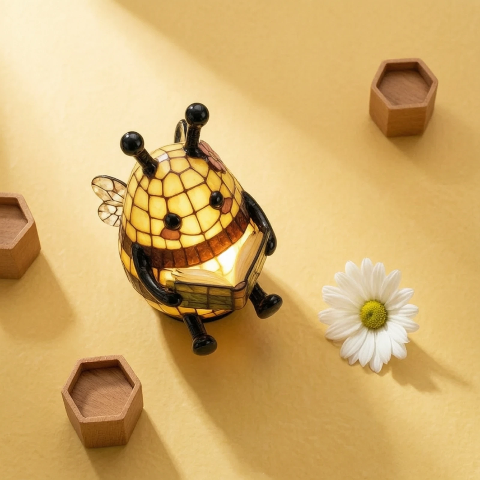 Bee Night Light with Book Cute Bee Night Light Warm Soft for Readers, Bedroom, Study Corner