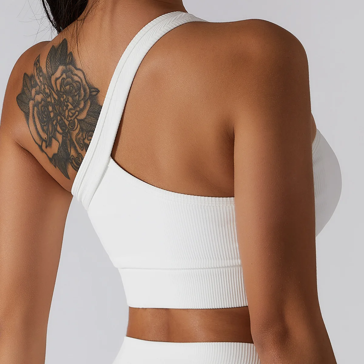 Women Rib Fabric Yoga Top Lady Sports Bra Gym Fitness Seamless Bra One Shoulder Sexy Women's Underwear Bralette Crop Top