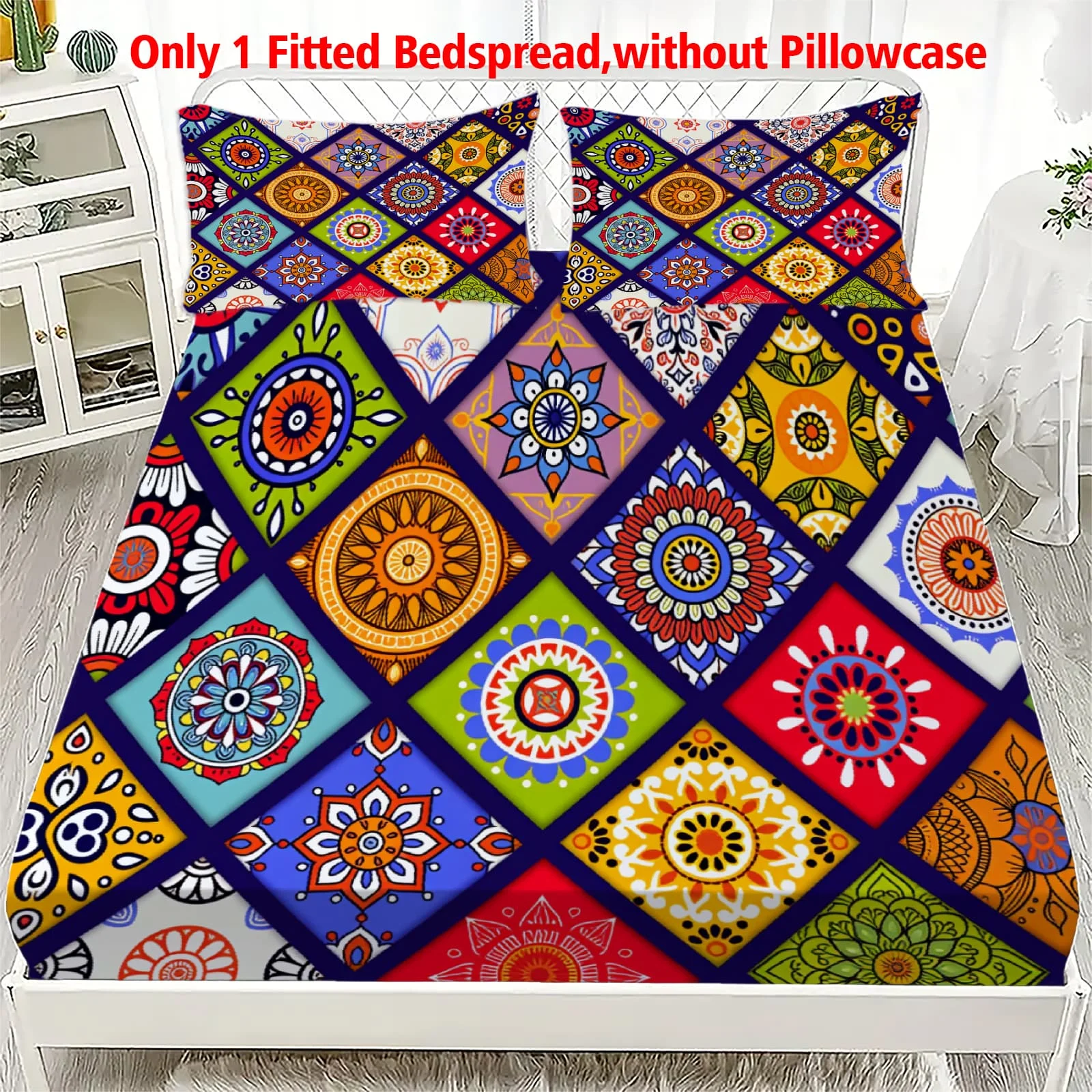 1 Stück Bohemian Floral Patchwork Print Spannbettlaken mit tiefen Taschen, elastischer Matratzenbezug für Einzel-, Doppel-, Queen- und King-Size-Betten, Schlafzimmerdeko