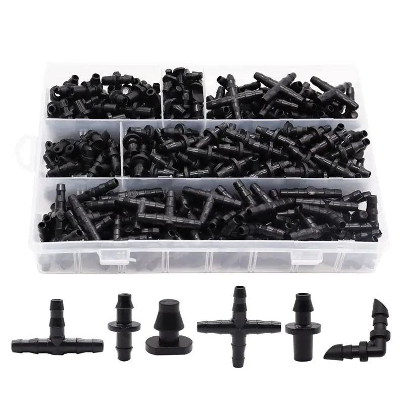A21Q -Barbed Connectors Irrigation Fittings 4Mm Drip Irrigation Fittings Black For Vegetable Garden Lawn Flower Pot