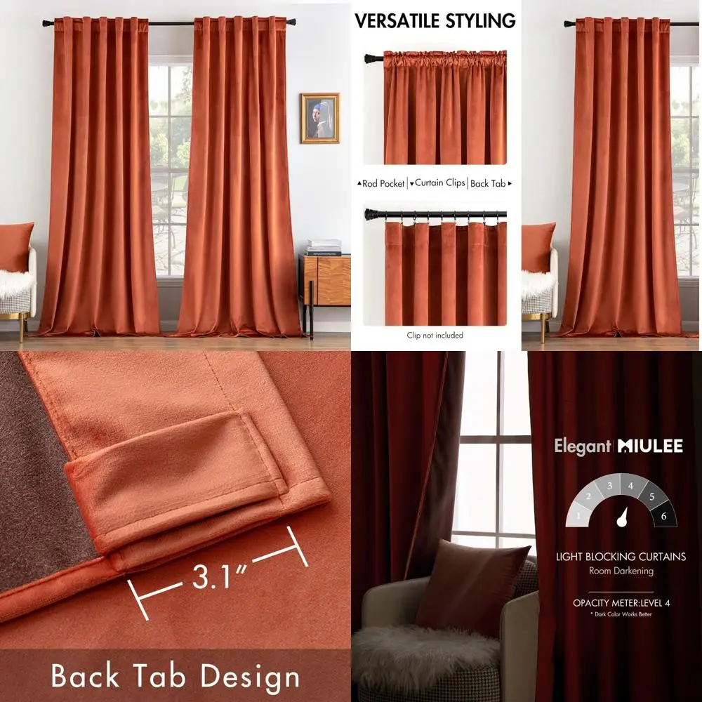 

Роскошные бархатные плотные шторы диаметром 84 дюйма из жареного оранжевого цвета для спален и гостиных с теплоизоляцией