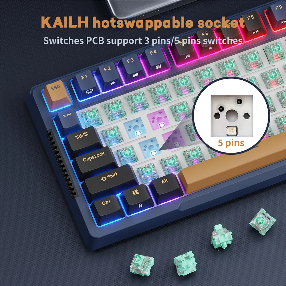 RK Royal Kludge H81 Gasket Structure Mechanical Keyboard 81 Key RGB Backlit Tri-mode 2.4G Wireless Bluetooth Gaming Keyboards