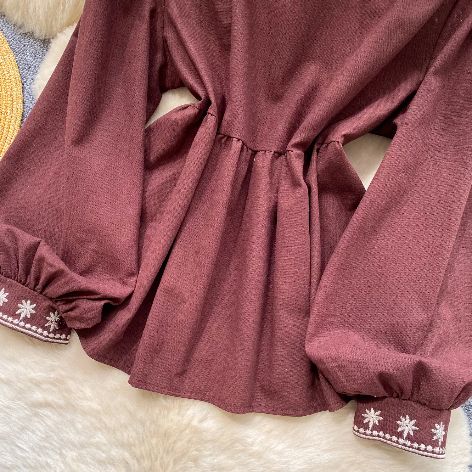 Women's Vintage Blouse Bohemian Embroidered Shirt Long Sleeve Turn-down Collar Loose Fit Spring FallCasual Elegant Top BL423 view 6