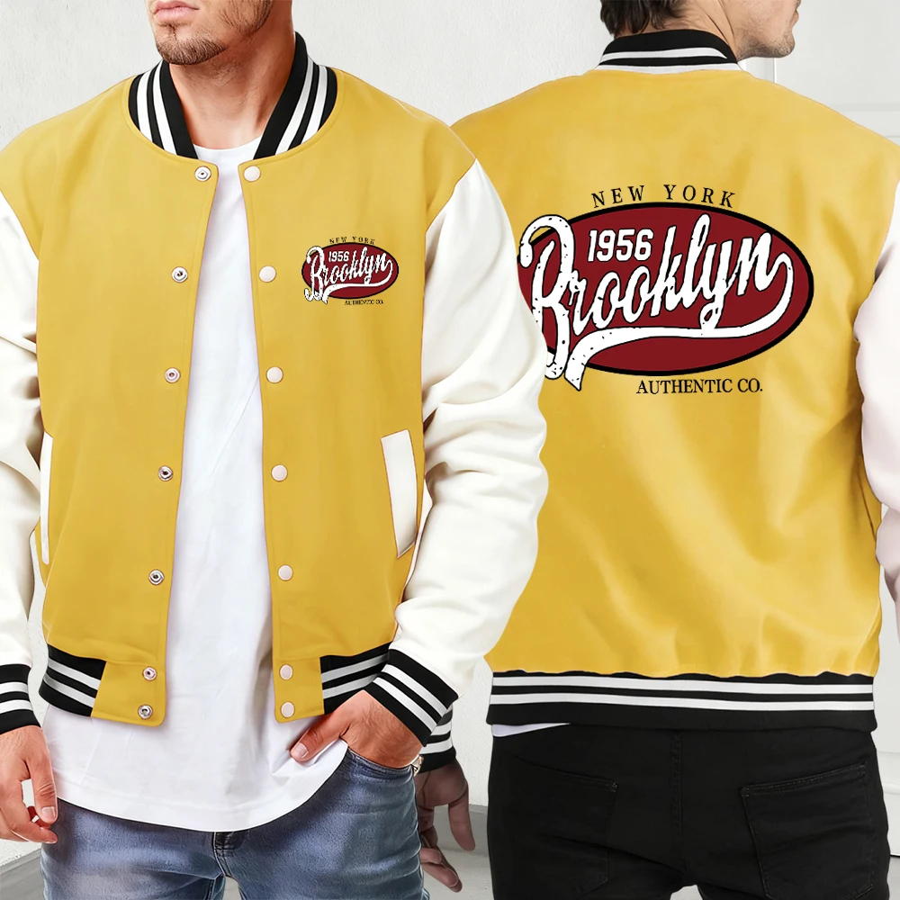 

New York Brooklyn 1965. Мягкие куртки с принтом. Мужское повседневное пальто в стиле хип-хоп. Базовые осенние уличные универсальные удобные бейсбольные майки.