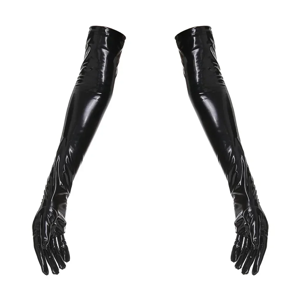 Adult Long Glossy Pu Leather Coated Pole Dance Performance Gloves Halloween Costume Accessories Tight Gloves