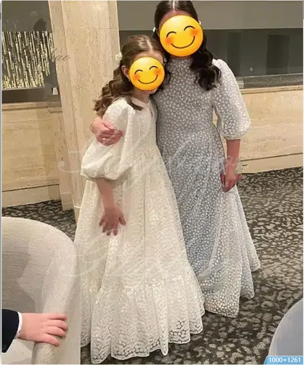 Abiti da ragazza di fiore con occhielli in pizzo a maniche corte graziosi a vita alta per abiti da principessa per ragazze da sposa, abito da prima comunione