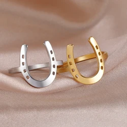 Dawapara Retro Horseshoe Ring Animal Horse Equestrian Gift Stainless Steel Wedding Band Couple Jewelry