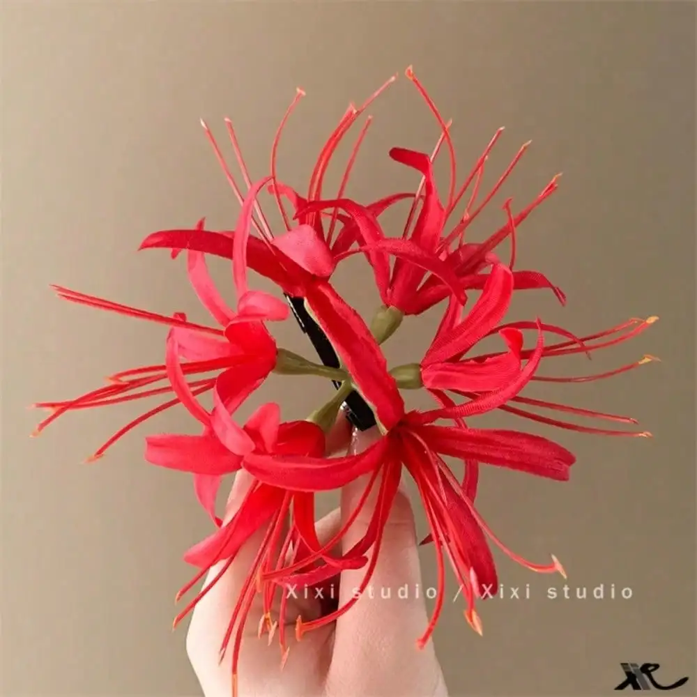 1Pc Red other side flower simulation flower hairpin edge clip side back head retro exquisite high-end New Year's bridal hair accessories