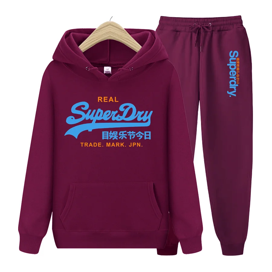 Superdry-Sudadera con capucha y pantalones para hombre, conjunto de ropa deportiva informal y holgada, de calle, a la moda, para otoño e invierno, novedad de 2024