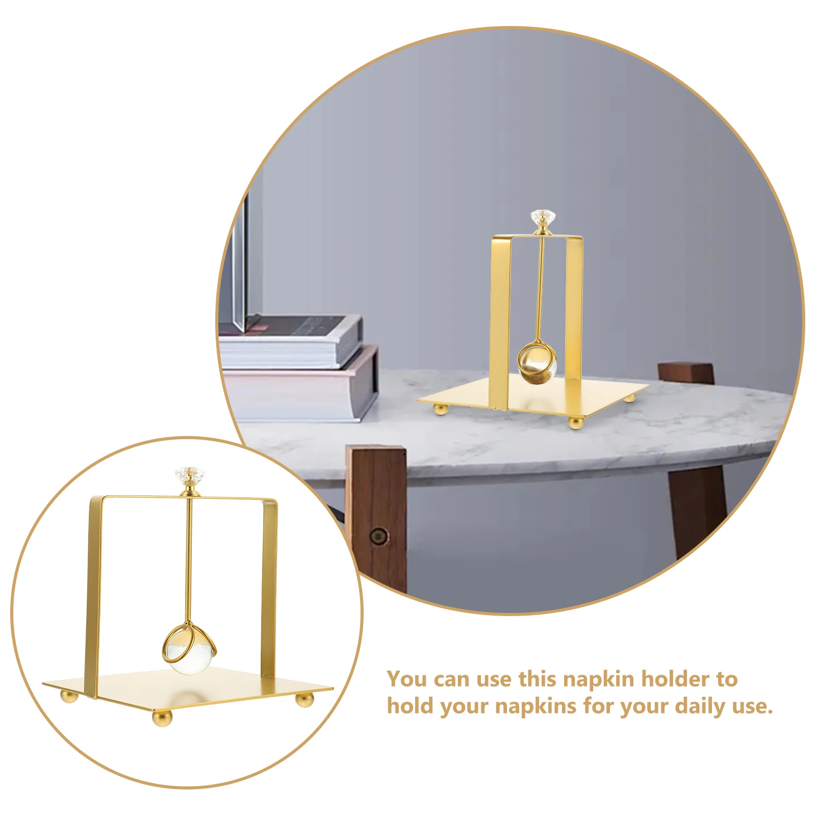 

1PC Napkin Holder Gold Crystal Decor Desktop Tissue Stand Windproof Square Serviette Rack Modern Iron Storage