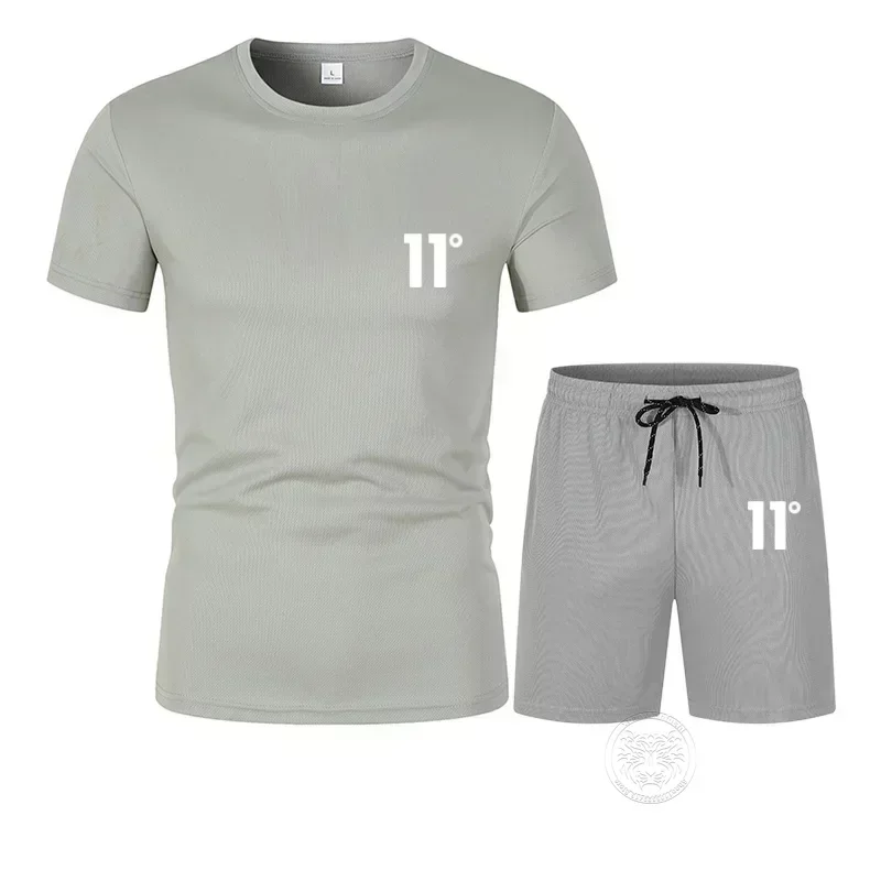 New Summer Short Sleeve T-Shirt Set Men Quick Dry T-shirt + Shorts Male Fitness Competition Training T-shirt Tracksuit Male