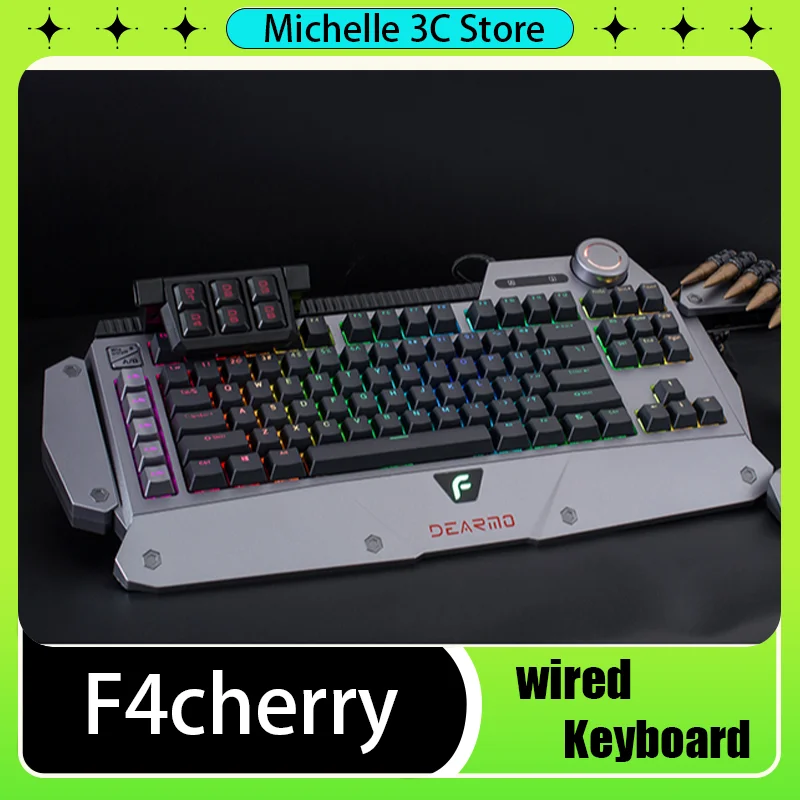 F4 Cherry Wired Mechanical Keyboard Cherry Cherry Black Tea Red Axis Gaming Gaming Dedicated Computer Keyboard RGB Optical USB