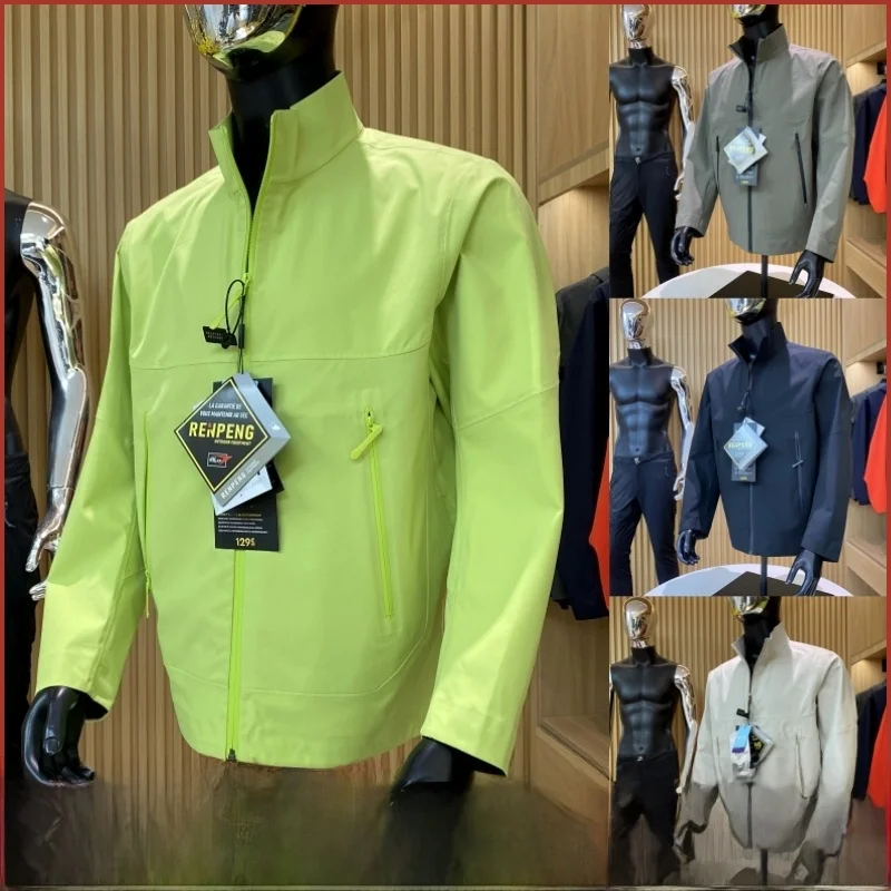 

Outdoor Waterproof Breathable ell Jaet Thin Stand Collar Men's Full Glue Autumn Spring Youth Stand Fit Long Sve Coat
